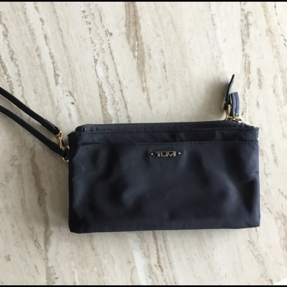 TUMI black nylon double zip wristlet